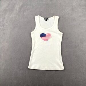 Y2K Bebe Americana Heart Flag Tank Top Women Small White Cropped Wide Strap